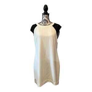 Trina Turk NWT Sequin Cap Sleeve Crepe Shift Dress size 10 white and black
